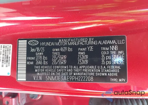 2023 Hyundai Tucson Limited из США, поврежденный, VIN 5NMJE3AE9PH222208